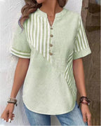 Dames gestreepte blouse - relaxte button-down top in lichtblauw voor dagelijks gebruik
