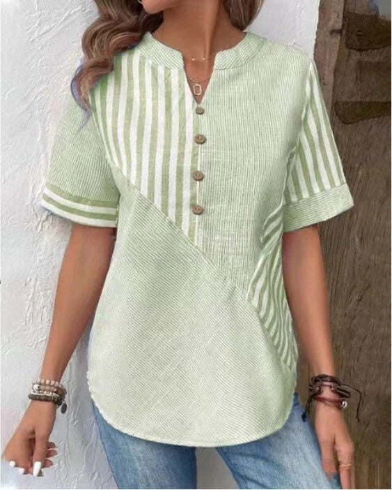 Dames gestreepte blouse - relaxte button-down top in lichtblauw voor dagelijks gebruik