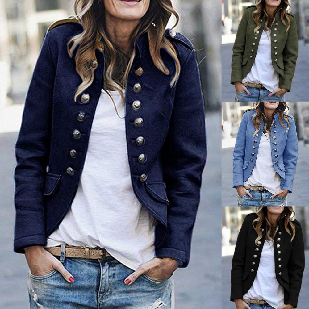 Militaire blazer - getailleerd dames jasje met gouden knopen en schouderdetails - Bakkermode.nl
