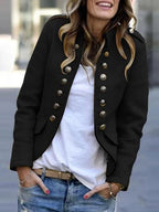 Militaire blazer - getailleerd dames jasje met gouden knopen en schouderdetails - Bakkermode.nl