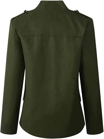 Militaire blazer - getailleerd dames jasje met gouden knopen en schouderdetails - Bakkermode.nl