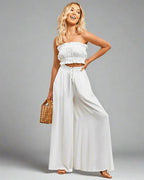 Dames hoge taille wijde pijpen broek - stijlvolle lichte broek voor casual uitjes