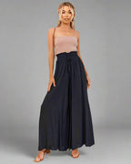 Dames hoge taille wijde pijpen broek - stijlvolle lichte broek voor casual uitjes