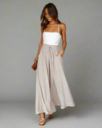 Dames hoge taille wijde pijpen broek - stijlvolle lichte broek voor casual uitjes