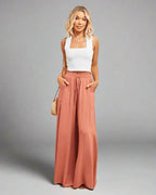 Dames hoge taille wijde pijpen broek - stijlvolle lichte broek voor casual uitjes