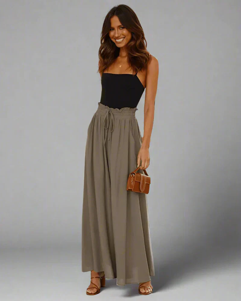 Dames hoge taille wijde pijpen broek - stijlvolle lichte broek voor casual uitjes