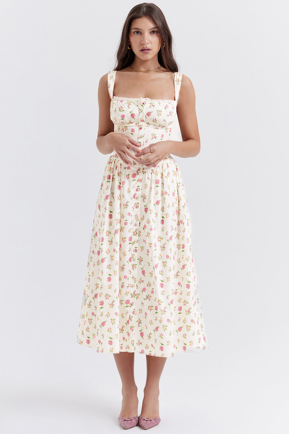 Florale midi-jurk - elegante zomerjurk voor speciale gelegenheden