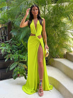 Neon groene cut-out maxi jurk - Bakkermode.nl
