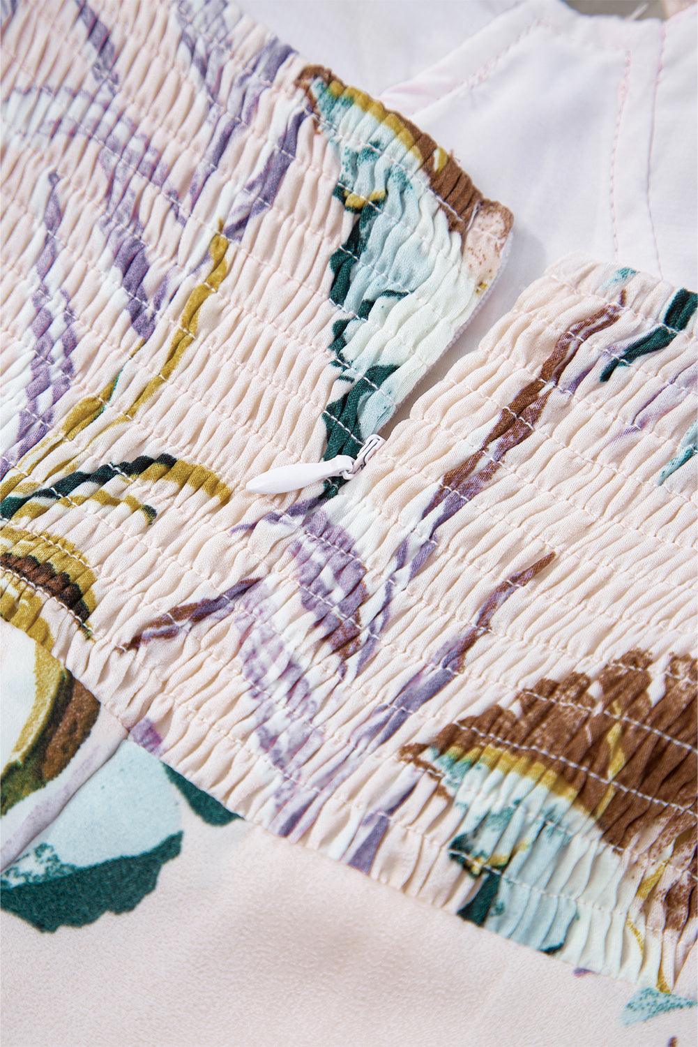 Midi jurk - kleurrijke bloemenprint met spaghettibandjes