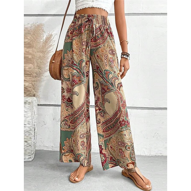Dames wijde broek met vintage print voor een casual relaxed look - zachte bohemian stijl