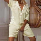 Dames casual korte jumpsuit van lichte katoenmix - veelzijdige zomeroutfit voor relaxte dagen