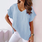 Dames katoen blouse - lichte v-hals top voor dagelijkse casual uitstraling