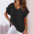 Dames katoen blouse - lichte v-hals top voor dagelijkse casual uitstraling