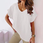 Dames katoen blouse - lichte v-hals top voor dagelijkse casual uitstraling