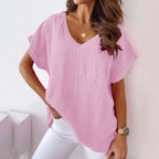 Dames katoen blouse - lichte v-hals top voor dagelijkse casual uitstraling
