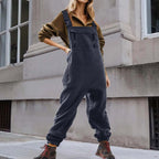 Dames fleece overall - zachte en warme casual wear in zwart of khaki