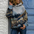 Grijze hoodie met bergprint - comfortabele outdoor natuur sweater - Bakkermode.nl