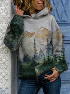 Grijze hoodie met bergprint - comfortabele outdoor natuur sweater - Bakkermode.nl