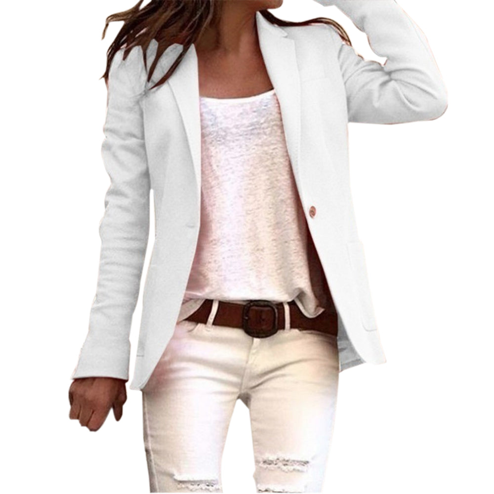 Dames tailored blazer - stijlvolle lange mouwen jacket in lichtblauw - voor kantoor en casual wear
