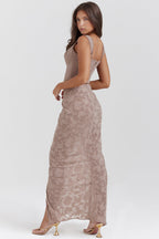 2-delige korsetset met kantafwerking en maxirok - elegante damesoutfit