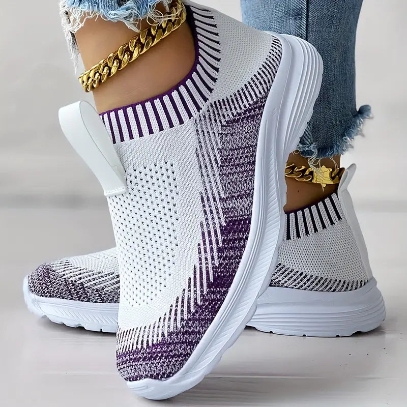 Dames slip-on sneakers - gezellige gebreide sportieve schoenen