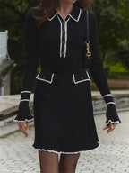 Gebreide jurk - verfijnde ribbel jurk met knopen voor dames