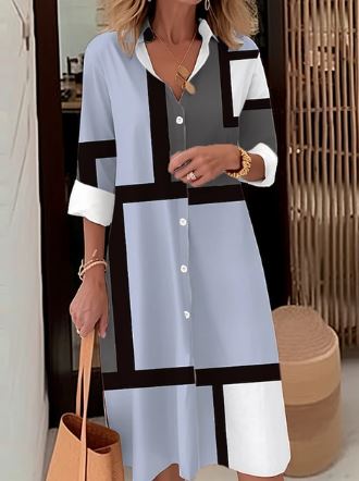 Shirtdress - trendy dames knopenjurk met geometrisch patroon
