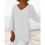 Dames gestreepte v-hals top - trendy blouse met lange mouwen
