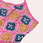 Roze maxi jurk - elegante dames zomerjurk met haakwerk details