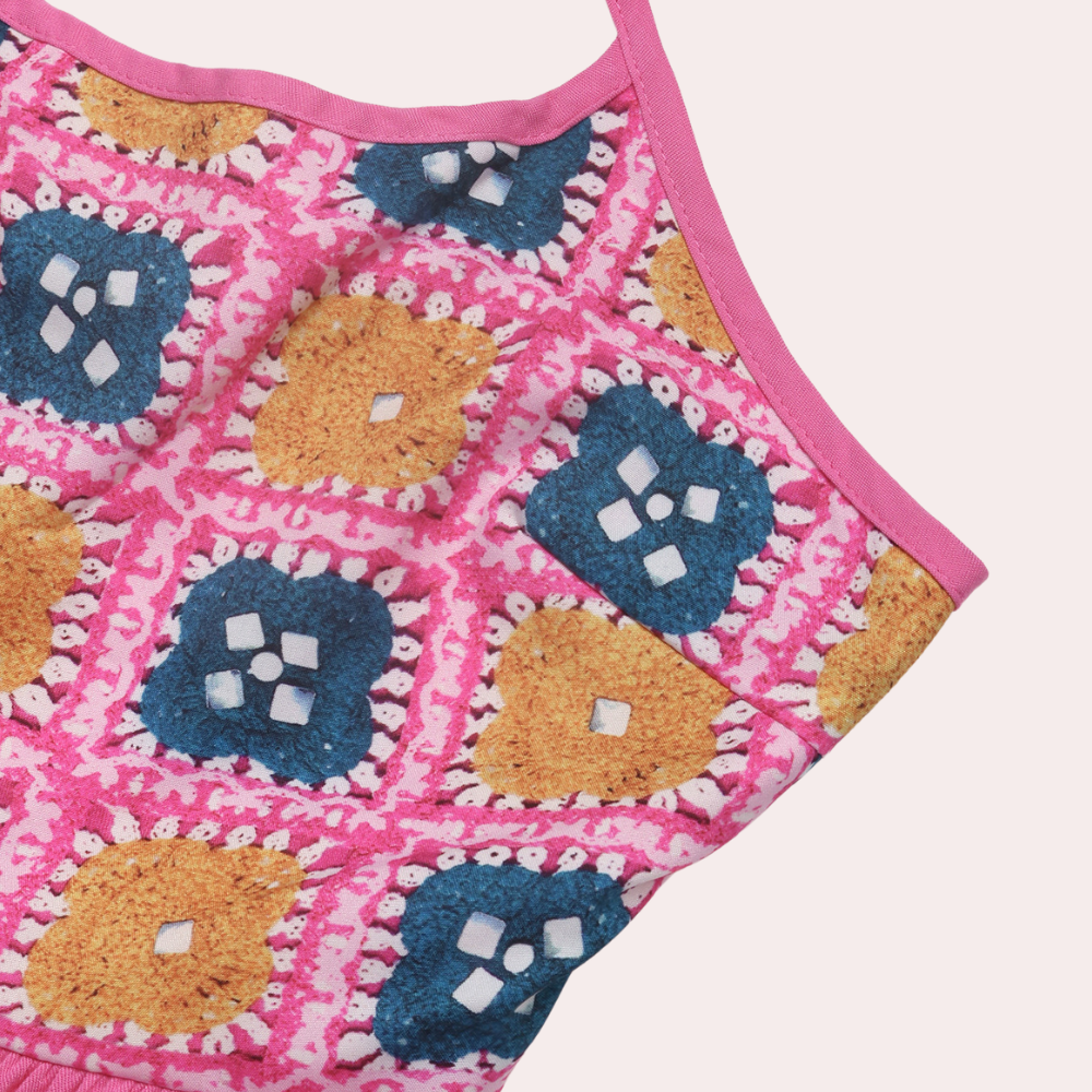 Roze maxi jurk - elegante dames zomerjurk met haakwerk details