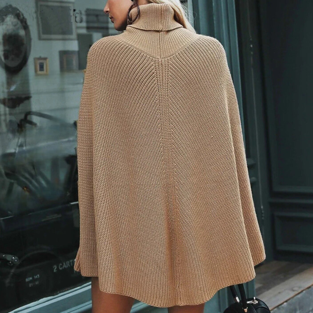 Khaki oversized gebreide poncho jurk - trendy stijl voor dames