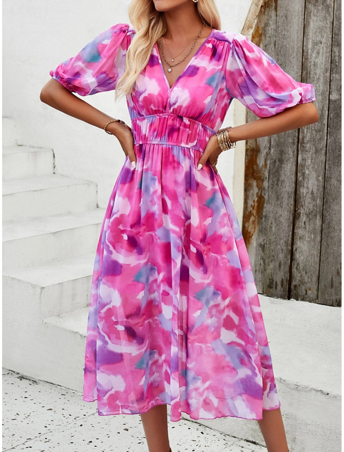 Maxi-jurk - elegante lange roze damesjurk