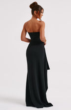 Strapless zwarte maxi jurk - elegante avondjurk met gedurfde hoge split