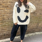Dames oversized gebreide trui in zachte katoenmix met smiley ontwerp - casual alledaags