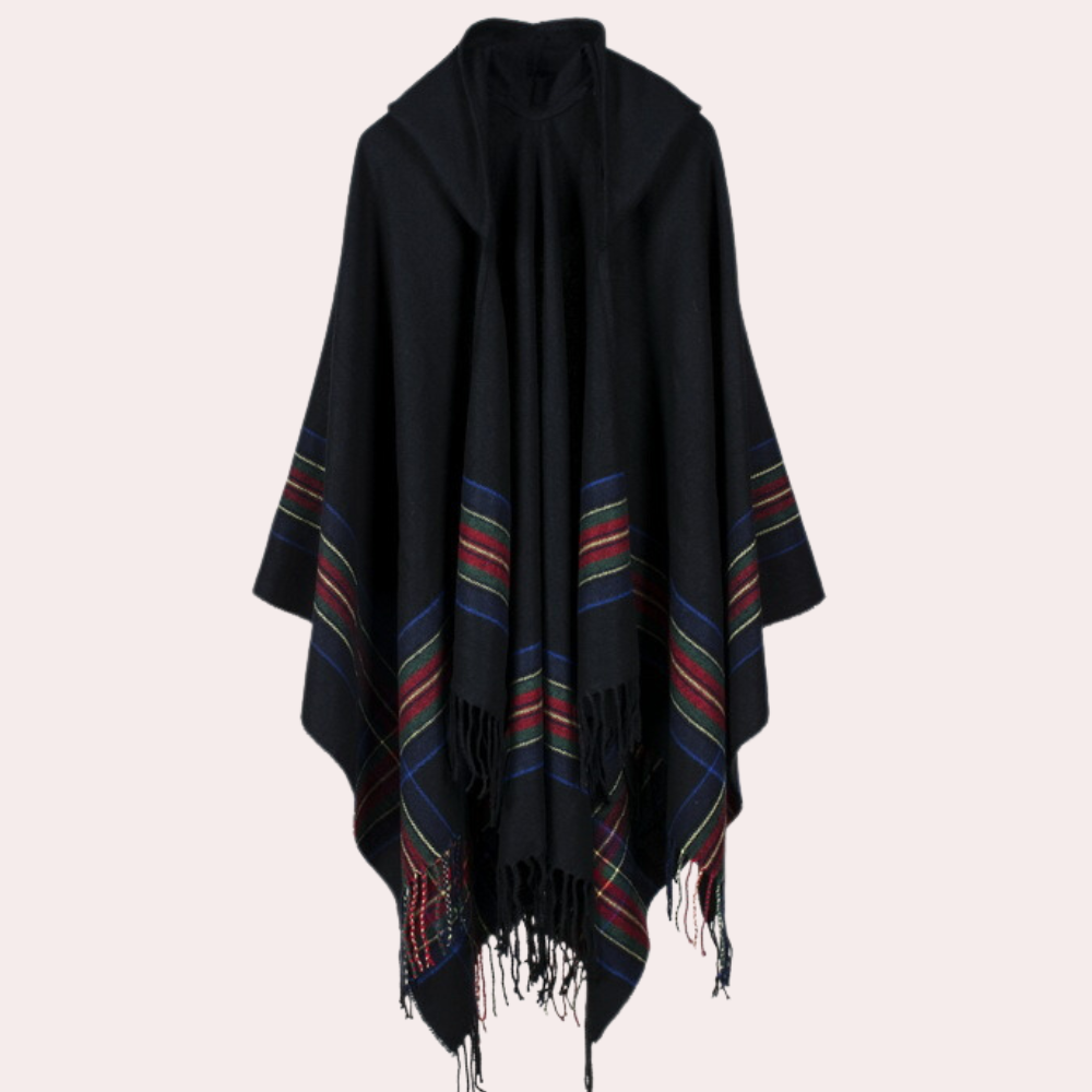Wollen poncho - elegante dames winterwrap met franjes